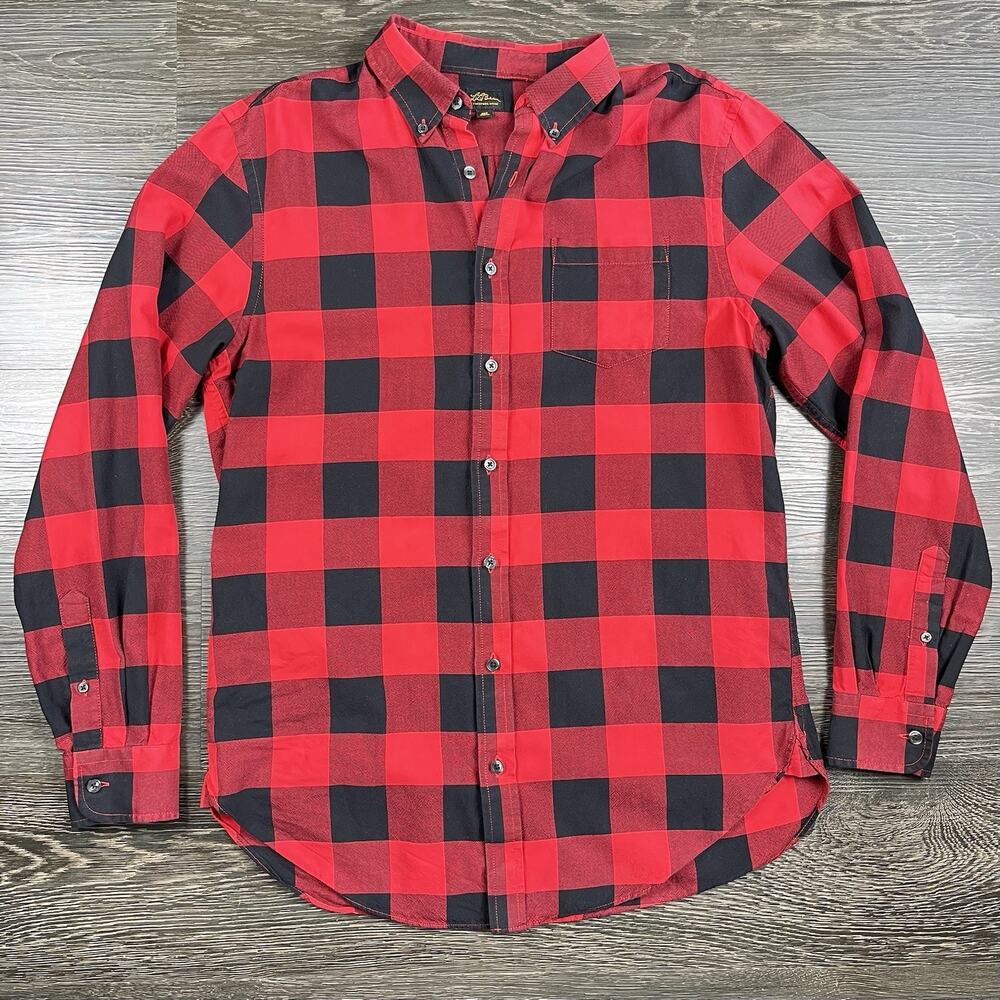 LL Bean Mens Red Buffalo Plaid‎ Button Down Shirt Size Medium Lumberjack Classic